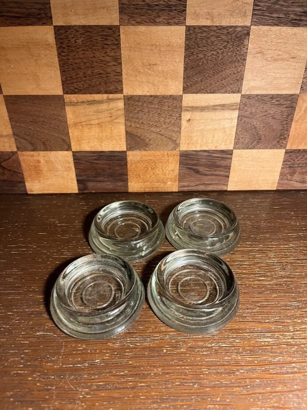 4 Vintage Clear Glass Furniture Coasters A586